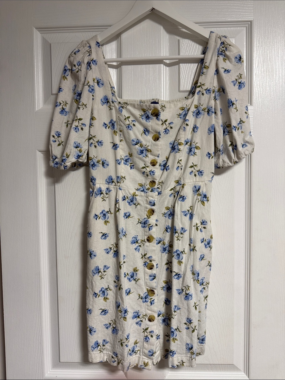 Old Navy White Mini Dress with Blue Floral Print